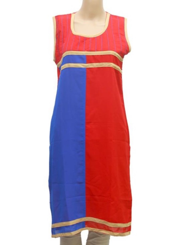 Generic Women's Synthetic Kurtis (Red, Blue, M)