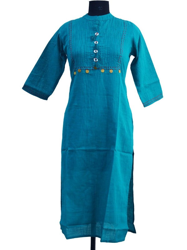 Generic Women's Cotton Kurtis (Blue, M)