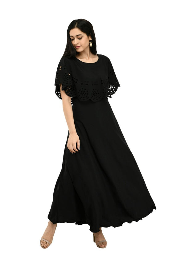 Generic Women's Crepe Solid Sleeveless Full Length Gown(Black)