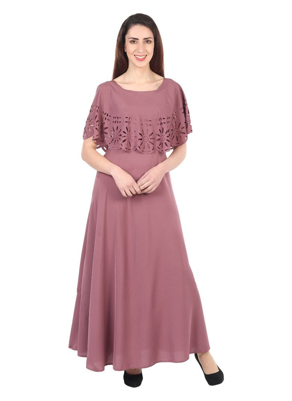 Generic Women's Crepe Solid Sleeveless Full Length Gown(Light Brown)