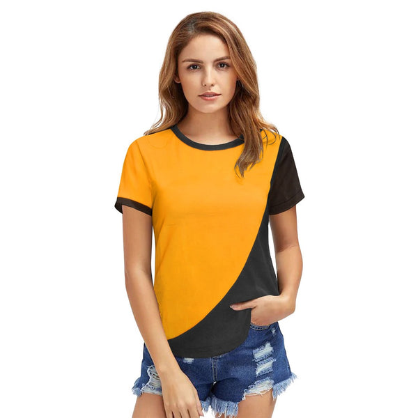 Generic Women's Polyester, Knitting Western Wear T-Shirt (Yellow)