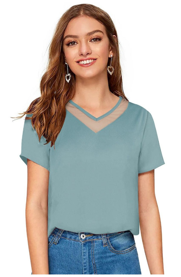 Generic Women's Polyester, Knitting Western Wear T-Shirt (Pista)
