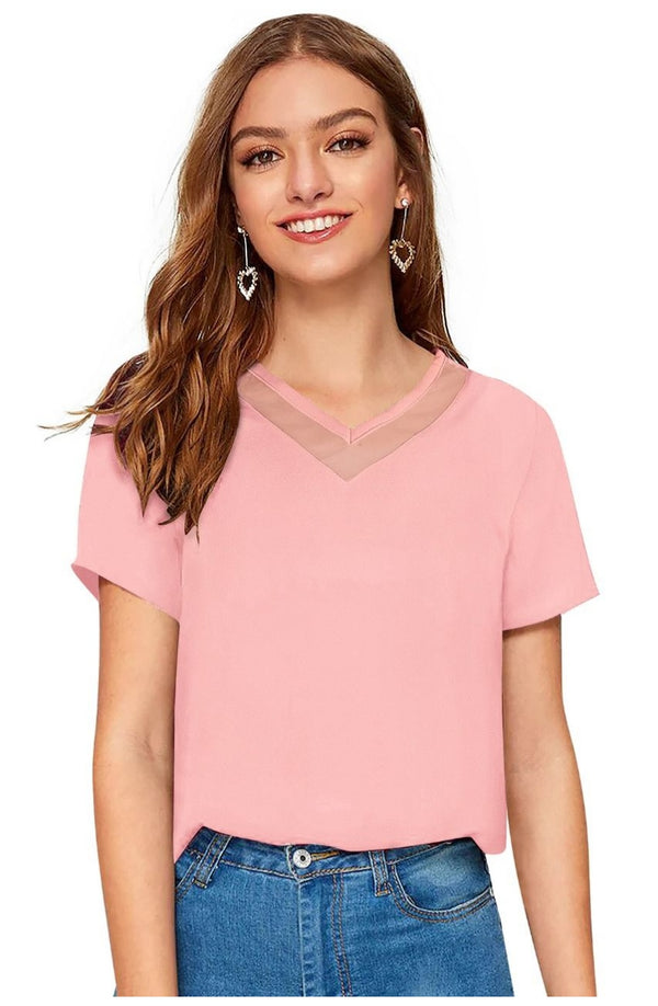 Generic Women's Polyester, Knitting Western Wear T-Shirt (Peach)