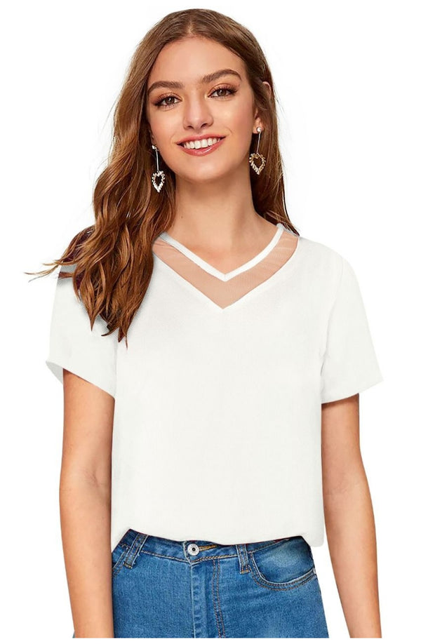 Generic Women's Polyester, Knitting Western Wear T-Shirt (White)