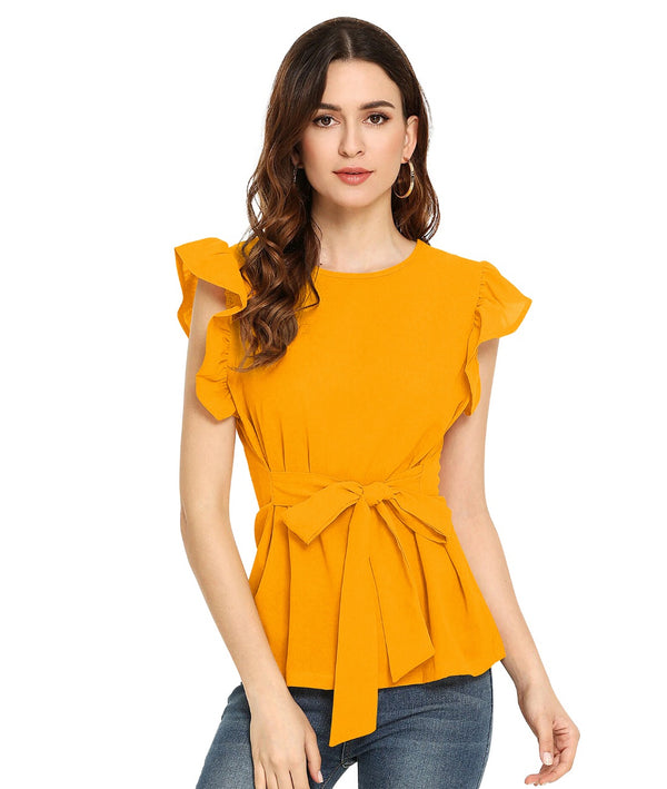 Generic Women's Western Wear Hosiery T Shirts (Yellow)