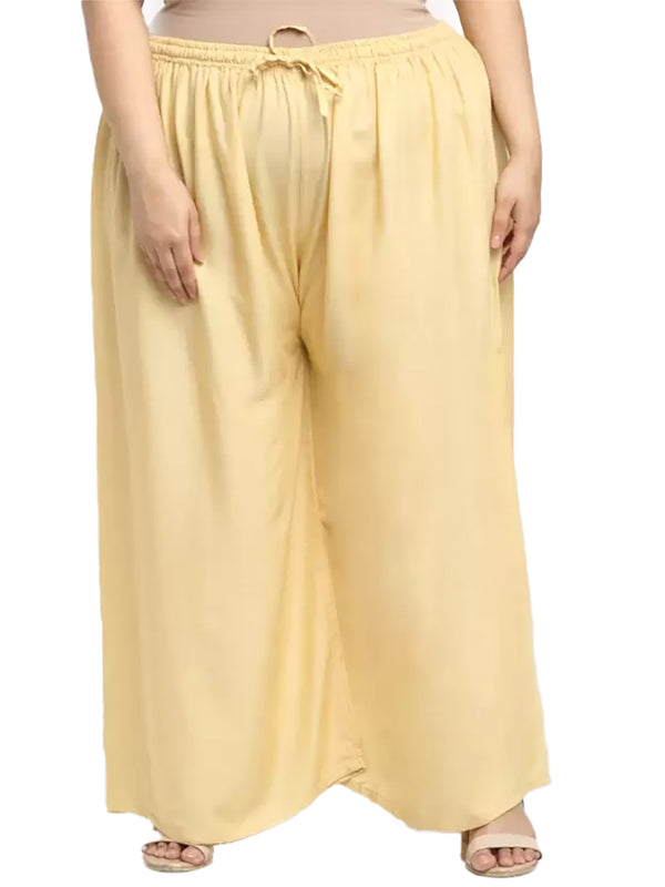 Generic Women's Plus Size Flared Fit Viscose Rayon Palazzo Trousers (Gold)