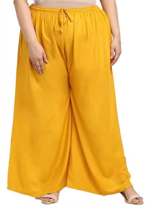 Generic Women's Plus Size Flared Fit Viscose Rayon Palazzo Trousers (Yellow)