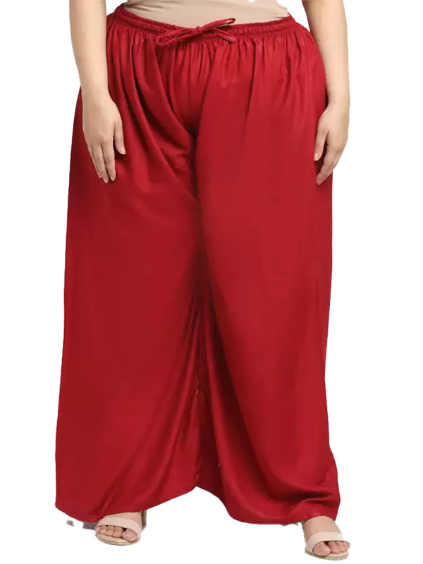 Generic Women's Plus Size Flared Fit Viscose Rayon Palazzo Trousers (Maroon)