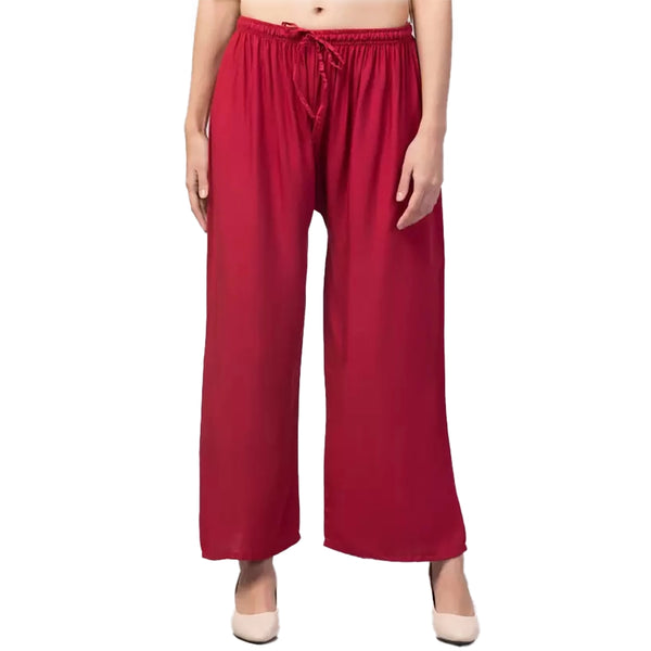 Generic Women's Plus Size Relaxed Fit Viscose Rayon Palazzo Trousers (Maroon)