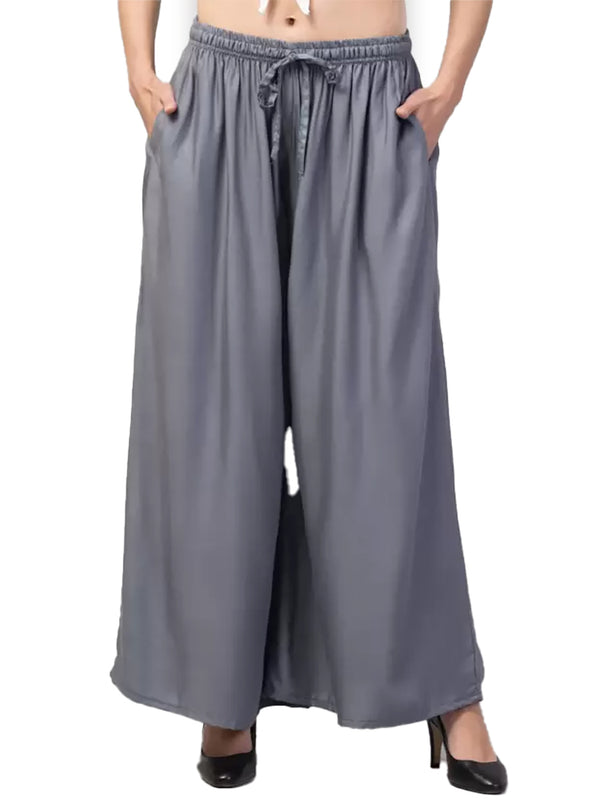 Generic Women's Plus Size Relaxed Fit Viscose Rayon Palazzo Trousers (Grey)