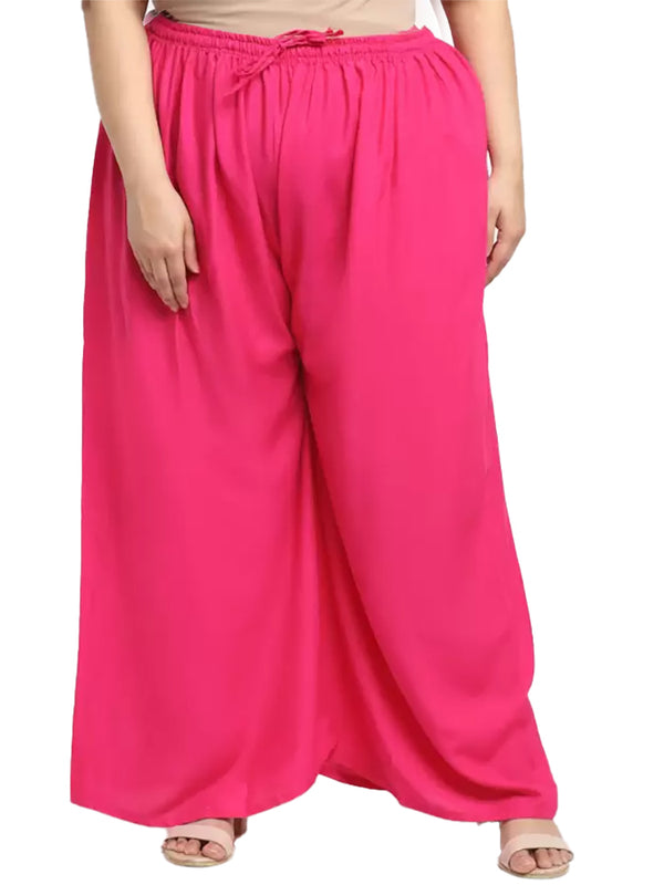Generic Women's Plus Size Flared Fit Viscose Rayon Palazzo Trousers (Pink)