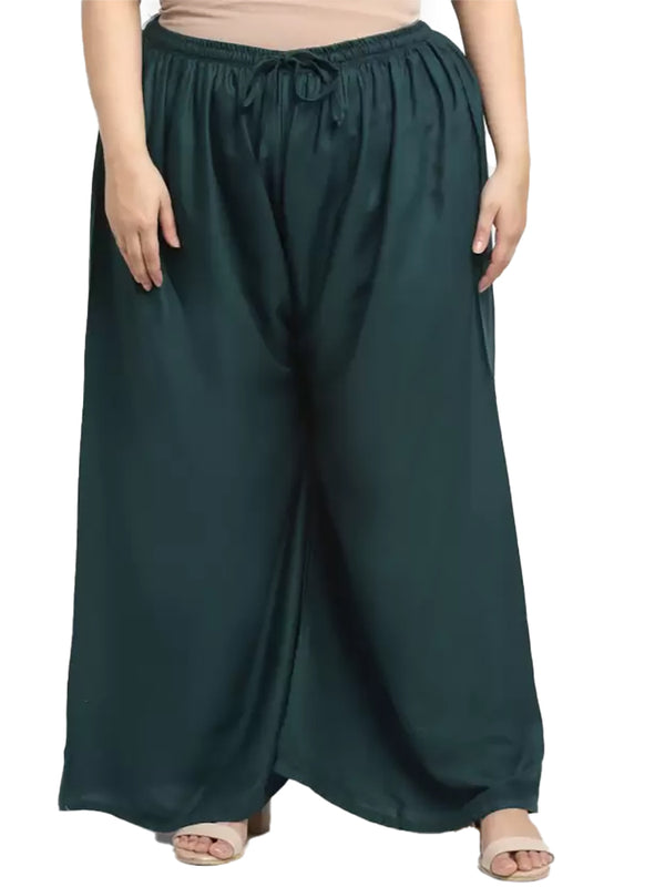 Generic Women's Plus Size Flared Fit Viscose Rayon Palazzo Trousers (Dark Green)