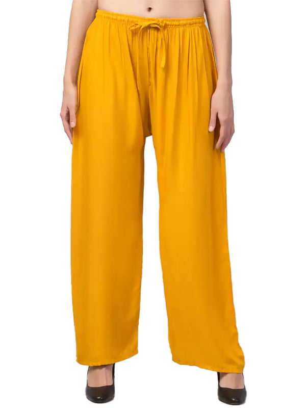 Generic Women's Plus Size Relaxed Fit Viscose Rayon Palazzo Trousers (Yellow)