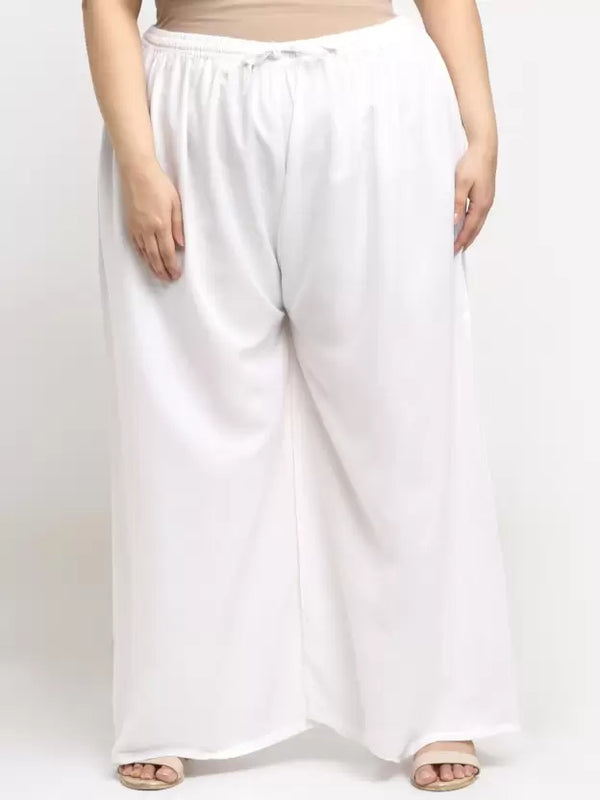 Generic Women's Plus Size Flared Fit Viscose Rayon Palazzo Trousers (White)
