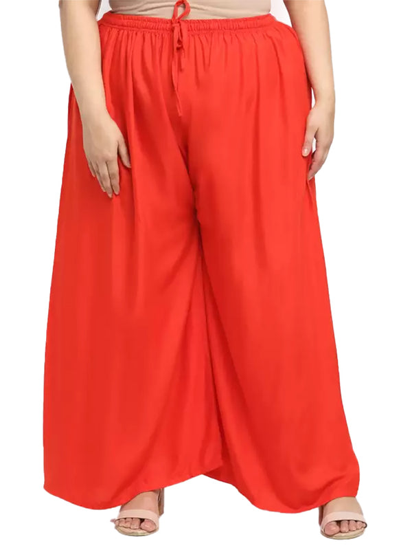 Generic Women's Plus Size Flared Fit Viscose Rayon Palazzo Trousers (Red)