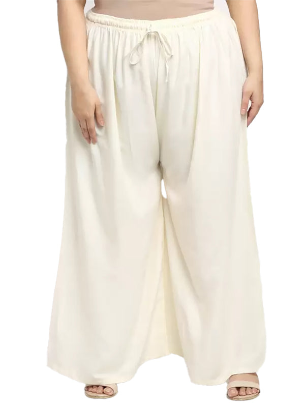 Generic Women's Plus Size Flared Fit Viscose Rayon Palazzo Trousers (Cream)