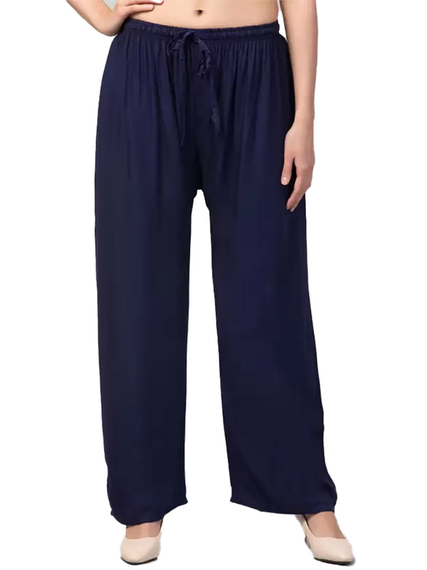 Generic Women's Plus Size Relaxed Fit Viscose Rayon Palazzo Trousers (Dark Blue)