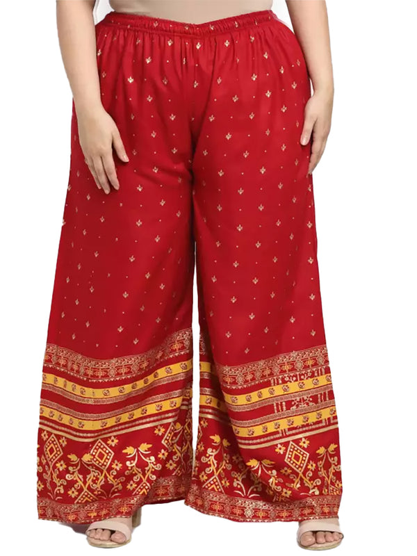 Generic Women's Plus Size Relaxed Fit Viscose Rayon Palazzo Trousers (Red)