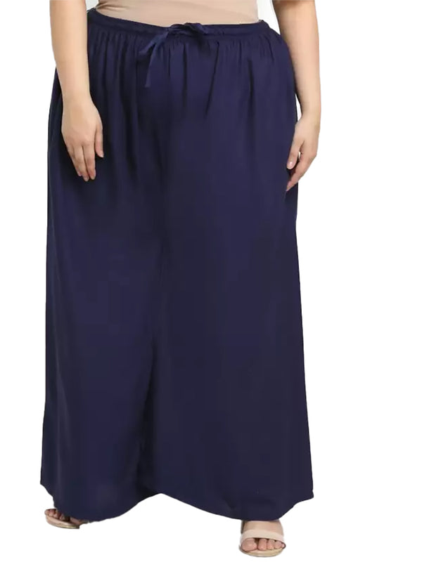 Generic Women's Plus Size Flared Fit Viscose Rayon Palazzo Trousers (Dark Blue)