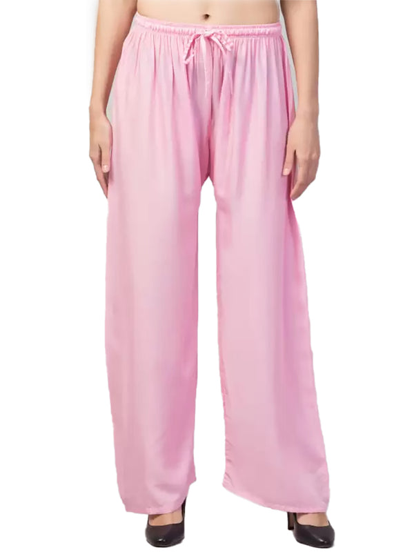 Generic Women's Plus Size Relaxed Fit Viscose Rayon Palazzo Trousers (Pink)