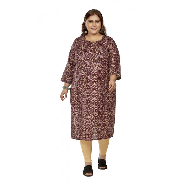 Generic Women's Casual 3/4th Sleeve Golden Foil Printed Capsule Cotton Straight Kurti (Maroon)