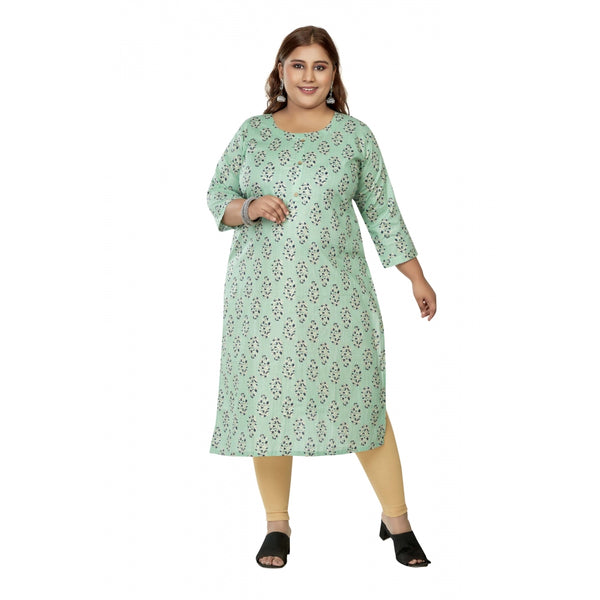 Generic Women's Casual 3/4th Sleeve Golden Foil Printed Pure Cotton Straight Kurti (Pista Green)