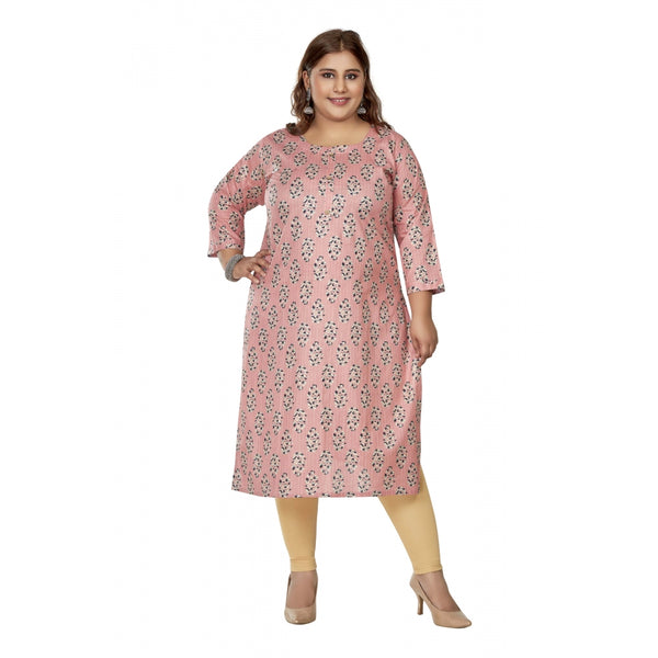 Generic Women's Casual 3/4th Sleeve Golden Foil Printed Pure Cotton Straight Kurti (Corel Pink)