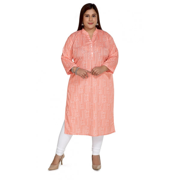 Generic Women's Casual 3/4th Sleeve Imported Synthetix Full printed Straight Kurti (Corel Pink)