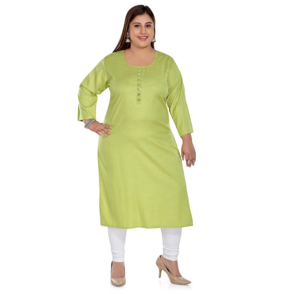 Generic Women's Casual 3/4th Sleeve Rayon Mirror Embroidered Straight Kurti (Apple Green)