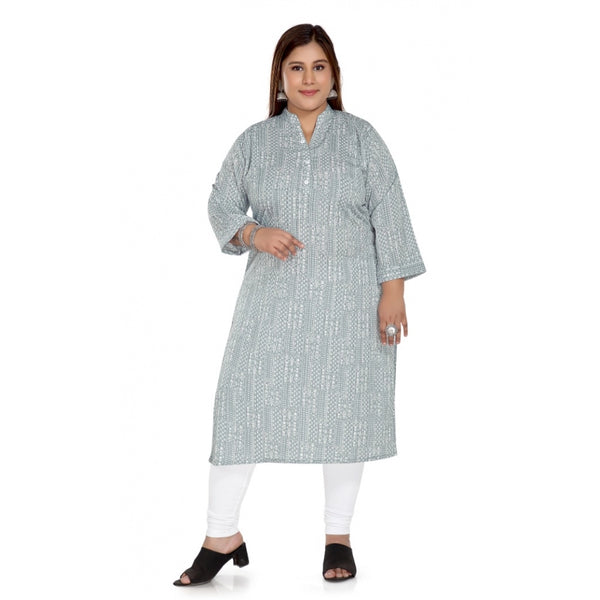 Generic Women's Casual 3/4th Sleeve Imported Synthetix Full printed Straight Kurti (Grey)