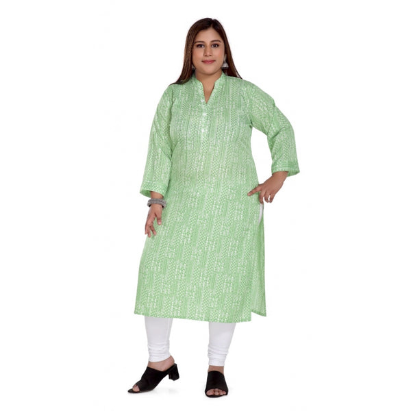 Generic Women's Casual 3/4th Sleeve Imported Synthetix Full printed Straight Kurti (Pista Green)