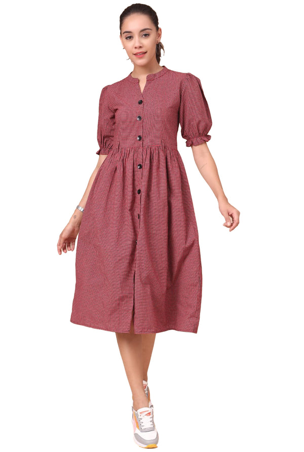 Generic Women's Cotton Check Printed Dresses (Dark Light)