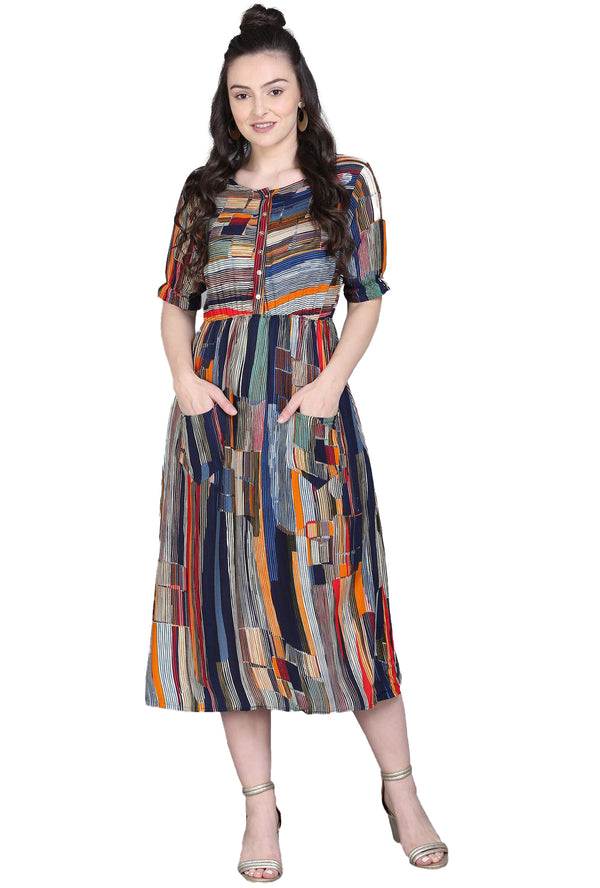 Generic Women's Rayon Foil Printed Dresses (Multi Color)