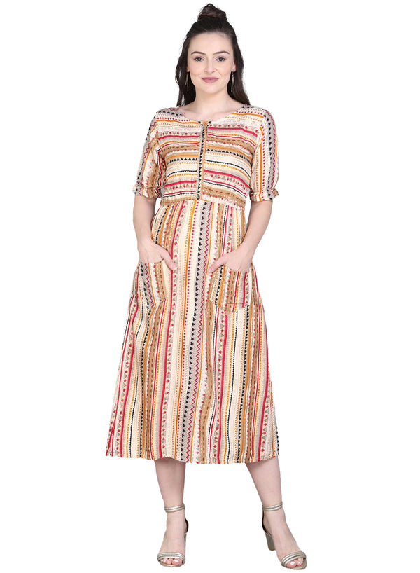 Generic Women's Rayon Foil Printed Dresses (Multi Color)