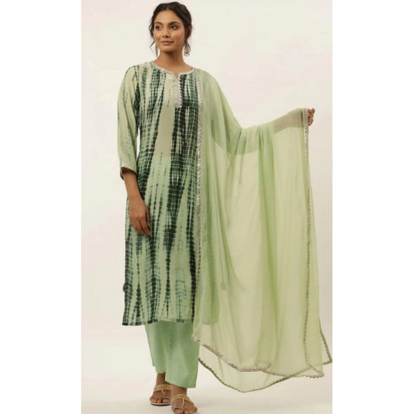 Generic Women's Embroidered Cotton Fabric Kurti Pant And Chffon Dupatta Set (Green)