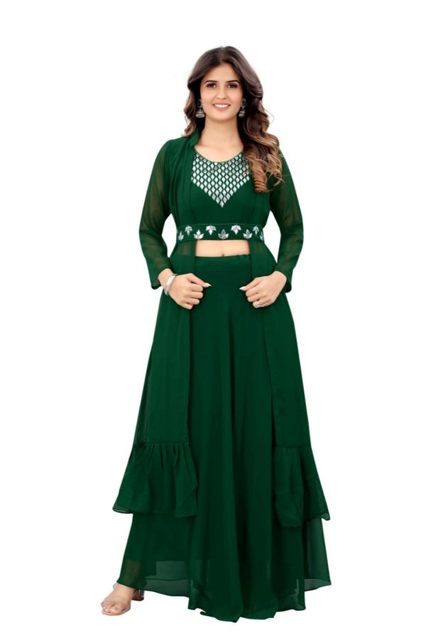 Generic Women's Embroidery Gotapatti Work Georget Long Gown (Green)