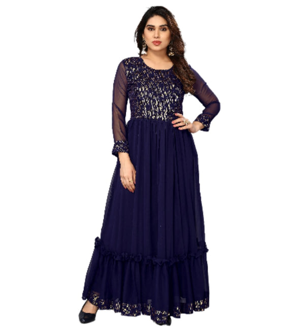 Generic Women's Sequence Work Georget Long Gown (Navy Blue)