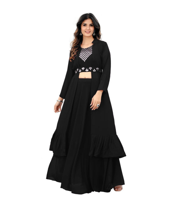 Generic Women's Embroidery Gotapatti Work Georget Long Gown (Black)