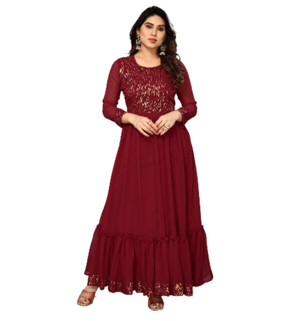 Generic Women's Sequence Work Georget Long Gown (Maroon)