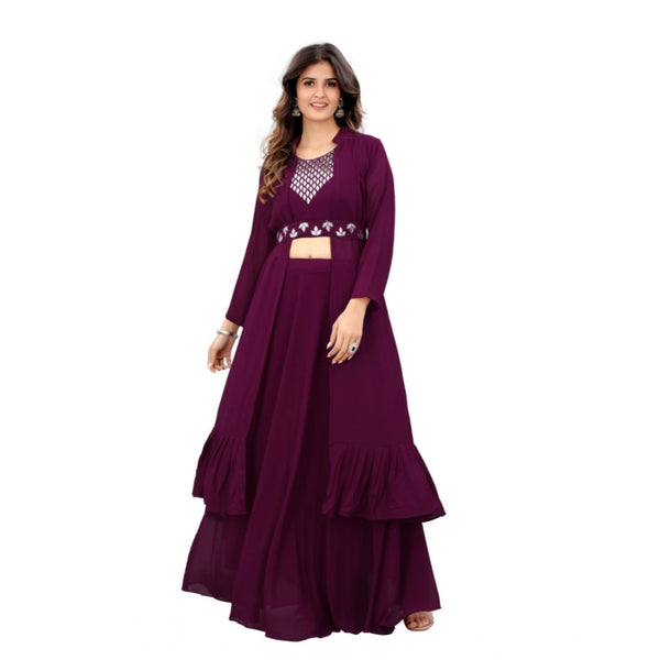 Generic Women's Embroidery Gotapatti Work Georget Long Gown (Wine)