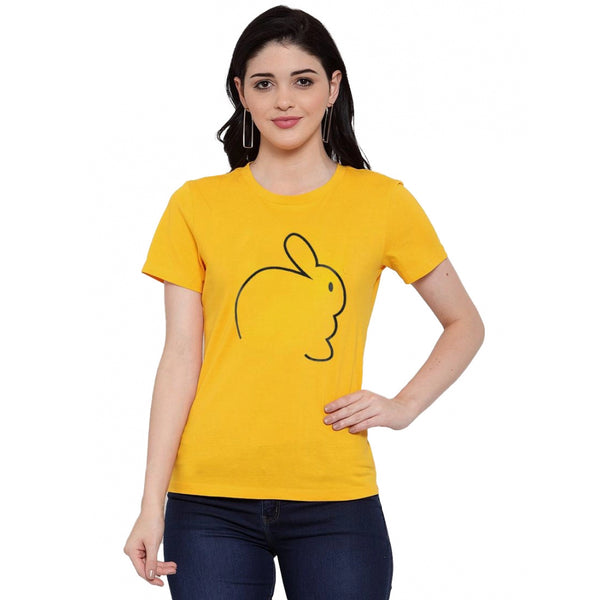 Generic Women's Cotton Blend Rabbit Line Art Printed T-Shirt (Yellow)