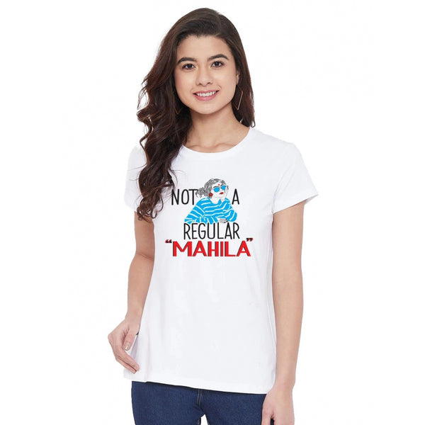 Generic Women's Cotton Blend Not A Regular Mahila Printed T-Shirt (White)