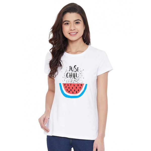 Generic Women's Cotton Blend Just Chill Printed T-Shirt (White)