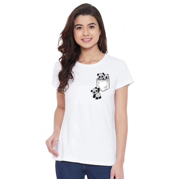 Generic Women's Cotton Blend Pandas In My Pocket Printed T-Shirt (White)