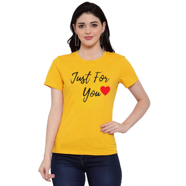 Generic Women's Cotton Blend Just For You Printed T-Shirt (Yellow)
