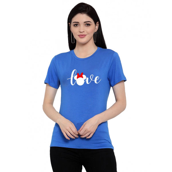 Generic Women's Cotton Blend Love Printed T-Shirt (Blue)