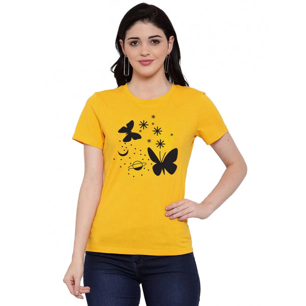 Generic Women's Cotton Blend Butterfly With Star Printed T-Shirt (Yellow)