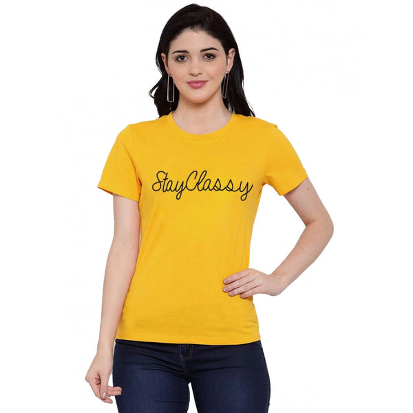 Generic Women's Cotton Blend Stay Classy Printed T-Shirt (Yellow)