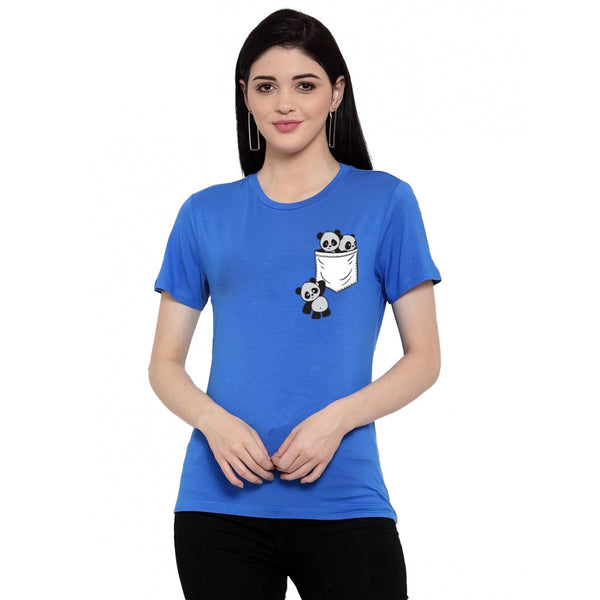 Generic Women's Cotton Blend Pandas In My Pocket Printed T-Shirt (Blue)