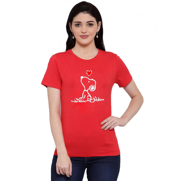 Generic Women's Cotton Blend Snoopy Peanuts Inspired Cartoon Printed T-Shirt (Red)